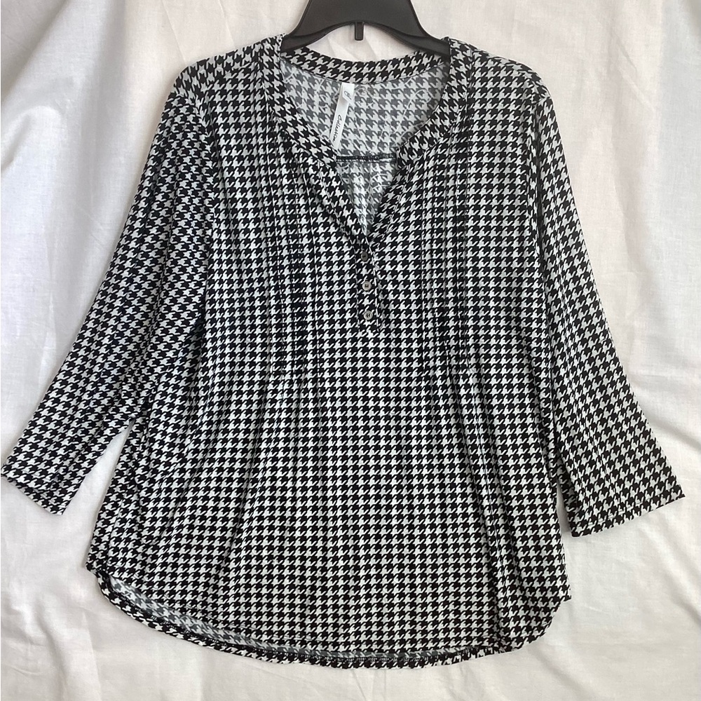 NY Collection Black and White Houndstooth Blouse